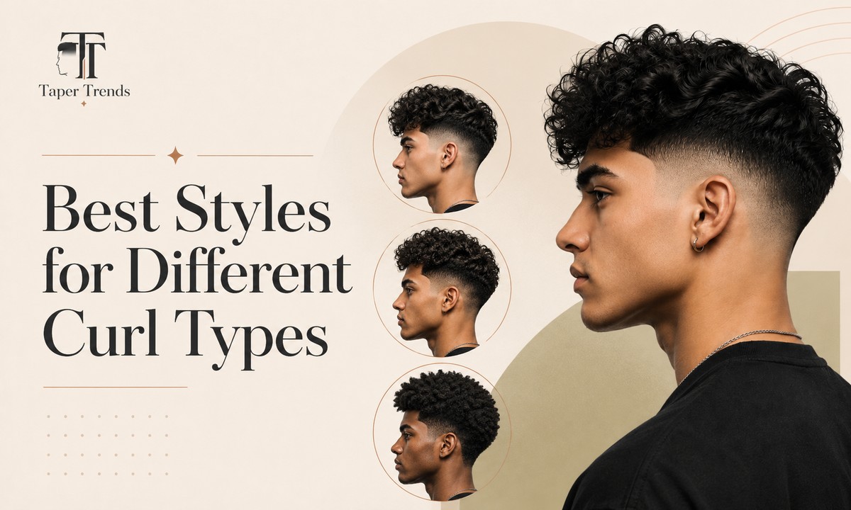 Best blowout low taper fade styles by curl type — a soft blowout fringe for loose waves, a rounded box for defined curls, and a taper afro for tight coils.