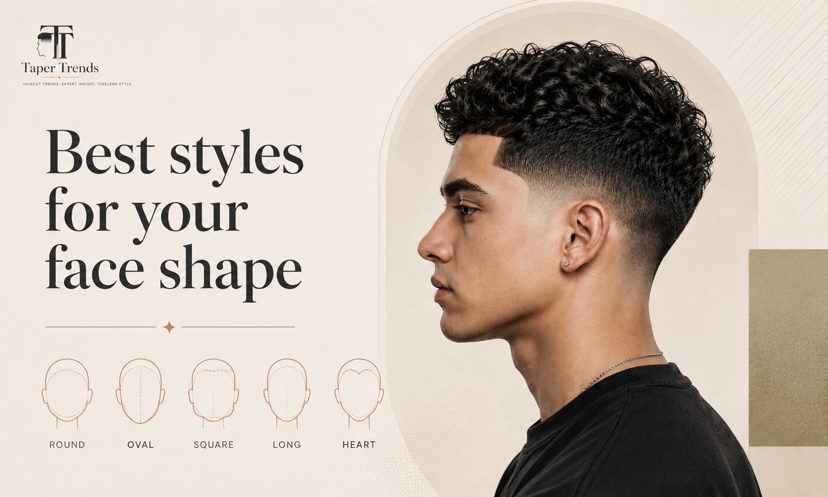 Best curly low taper fade styles by face shape — round, oval, square, long, and heart-shaped faces each paired with a flattering curly top.