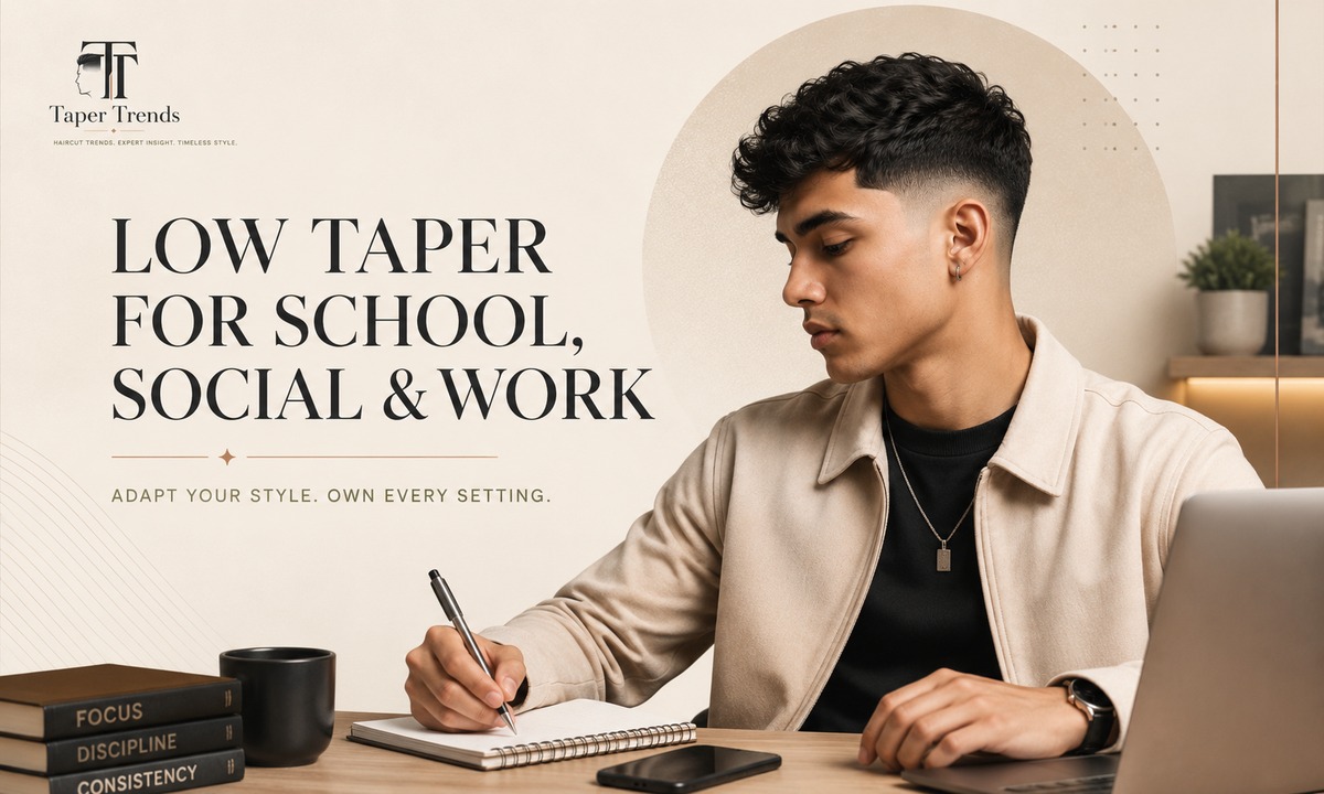 A Hispanic Mexican low taper fade adapted for school, social media, and work — a neat combed top, a photo-ready Edgar, and a polished side part.