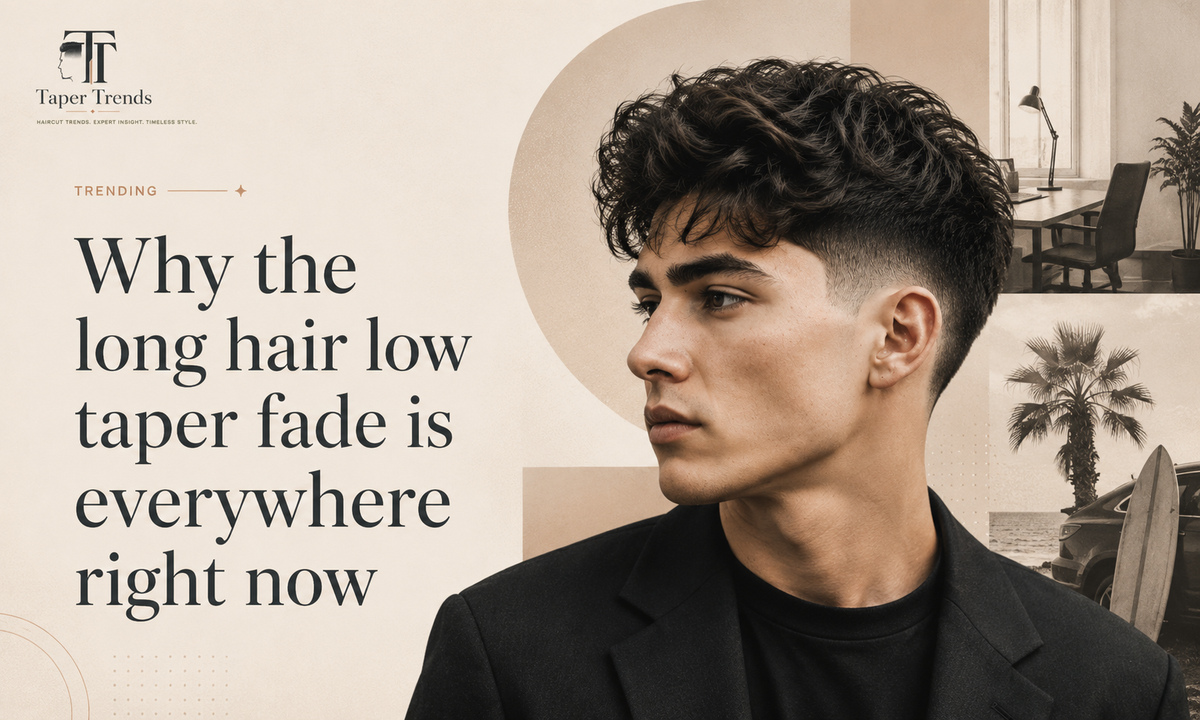 A long hair low taper fade worn loose and textured, showing why the versatile cut is so widely requested right now.
