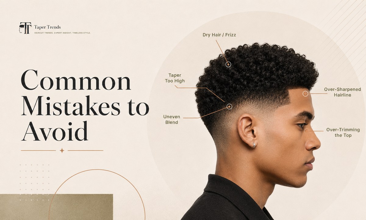Common mistakes to avoid with a low taper fade afro — a taper cut too high, over-trimming the top, and skipping moisture.