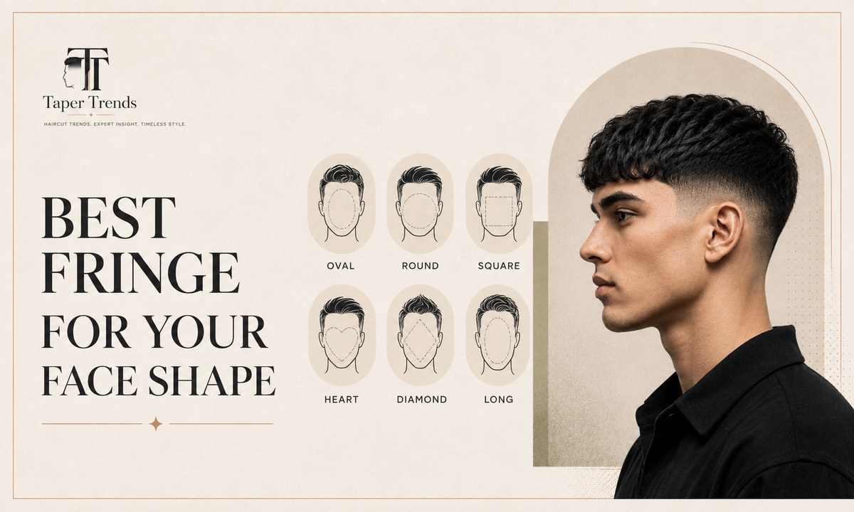Best low taper fade fringe shapes for oval, round, square, heart, diamond, and long faces.