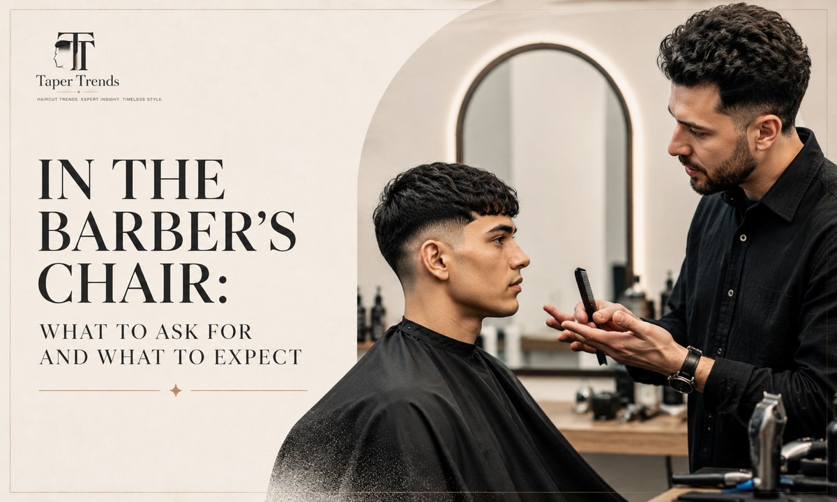 Barber point cutting a low taper fade fringe after blending the sideburns and neckline low.