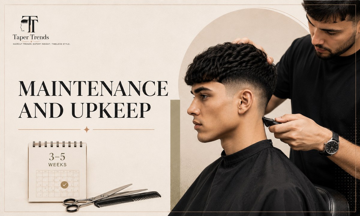 Low taper fade fringe maintenance with a clean neckline and fringe trim between full barber visits.