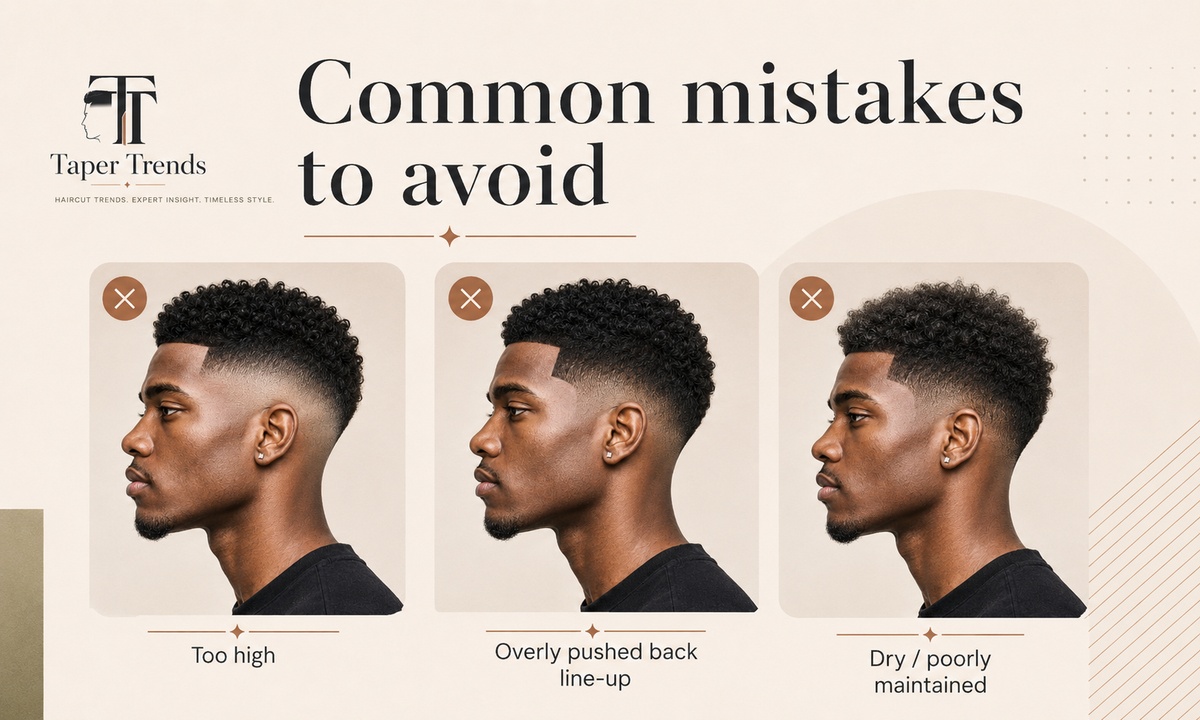 Common mistakes to avoid with a low taper fade — wrong fade height, over-lining the hairline, ignoring texture, and skipping upkeep.