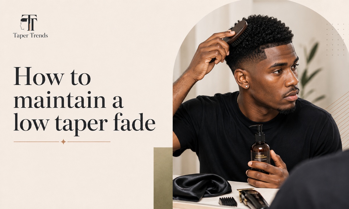 Maintaining a low taper fade on Black hair — brushing the pattern, applying moisturizer, and tying a durag at night.