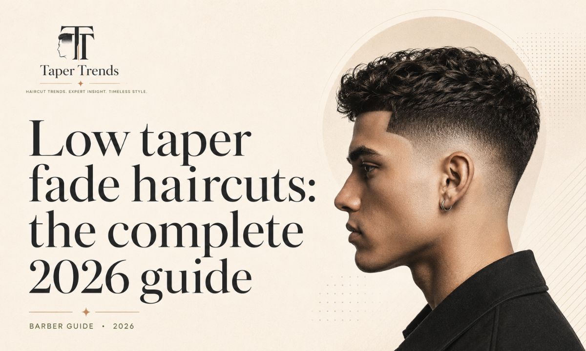 Low taper fade haircut — clean sides blended low around the ears and neckline with a textured top.