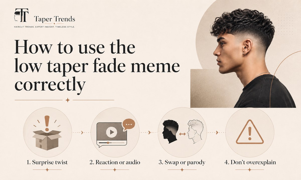 How to use the low taper fade meme correctly — as a sudden out-of-place reference or reaction, without overexplaining the joke.
