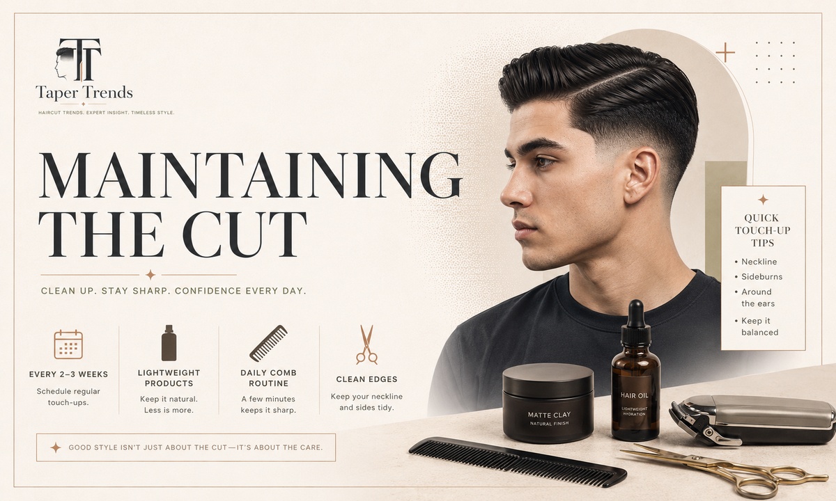 Maintaining a low taper fade middle part — regular trims, drying the part in the same direction, and light product on damp hair.
