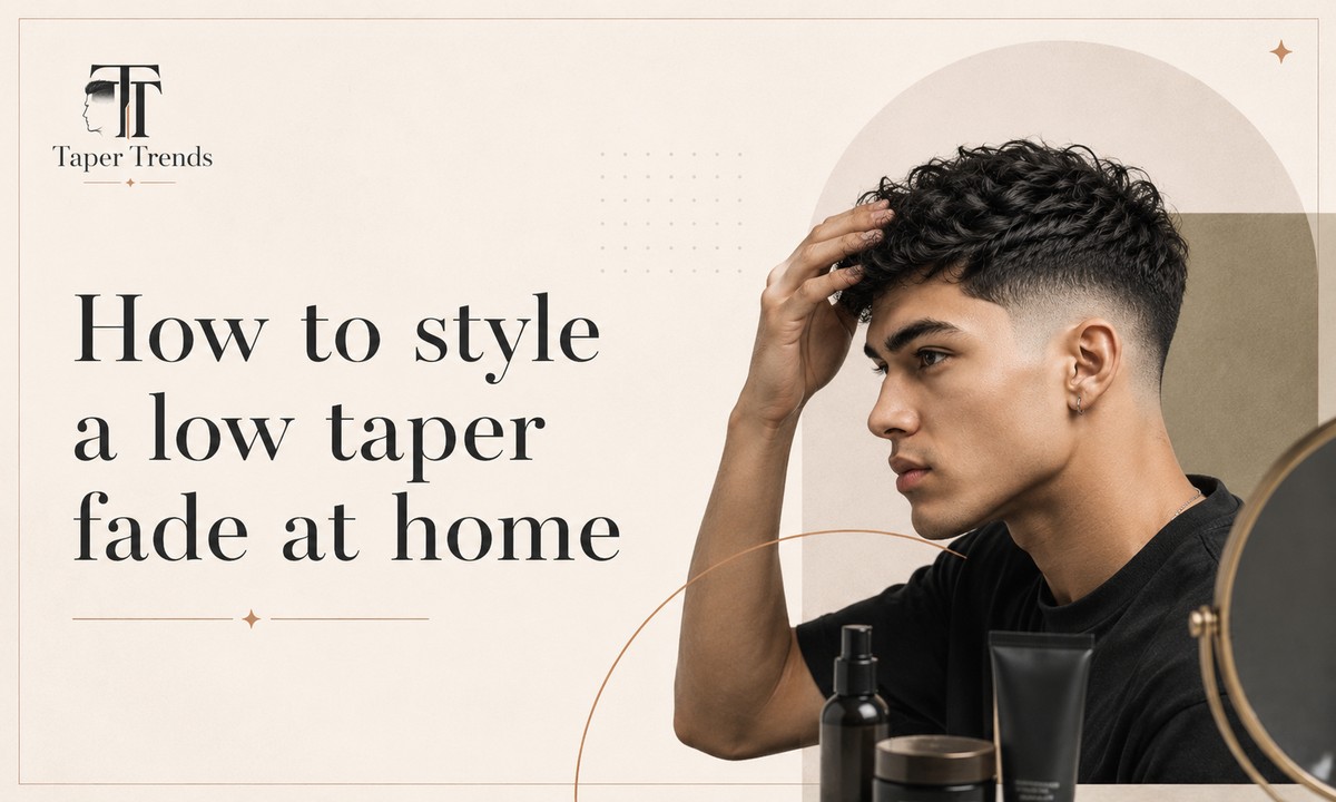 How to style a low taper fade short hair at home — working a pea-sized bit of matte clay through a textured crop.