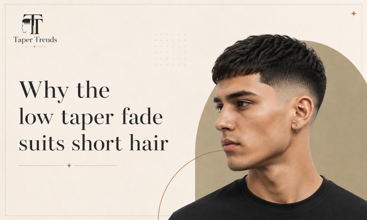 Why a low taper fade suits short hair — a clean, low-contrast blend that looks tidy straight out of the chair and grows out slowly.