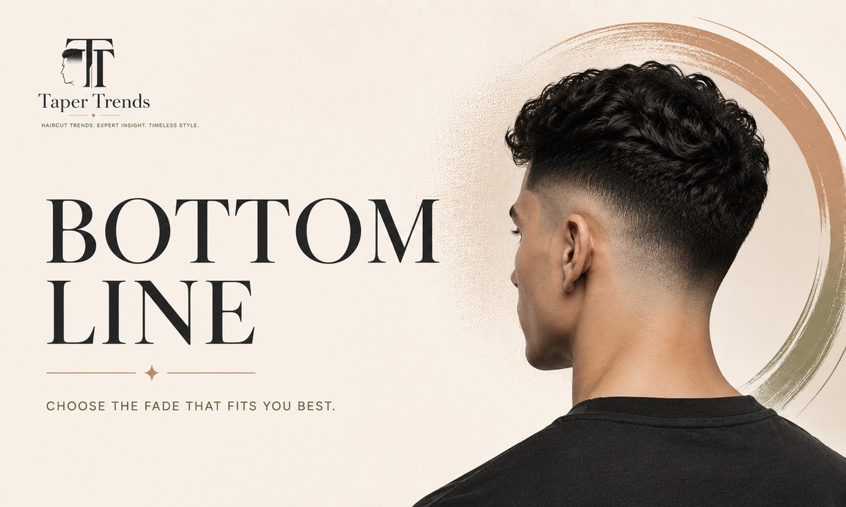 A clean finished cut illustrating the choice between a low taper fade and a mid taper fade.