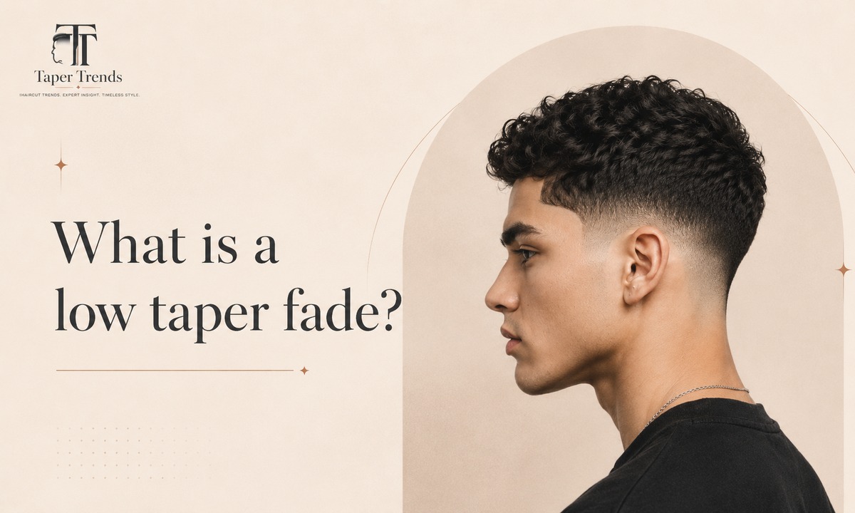 A low taper fade showing a soft, gradual blend low around the ears and neckline with the length above kept mostly natural.
