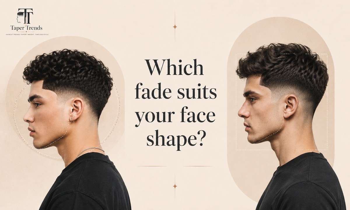 Choosing between a low taper fade and a mid taper fade based on long, oval, round, square, and diamond face shapes.