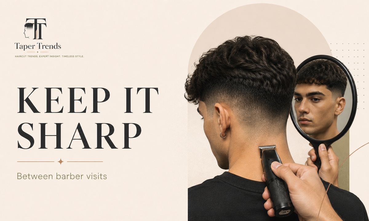 Keeping a low taper fade on wavy hair sharp with a quick neckline cleanup between full barber visits.